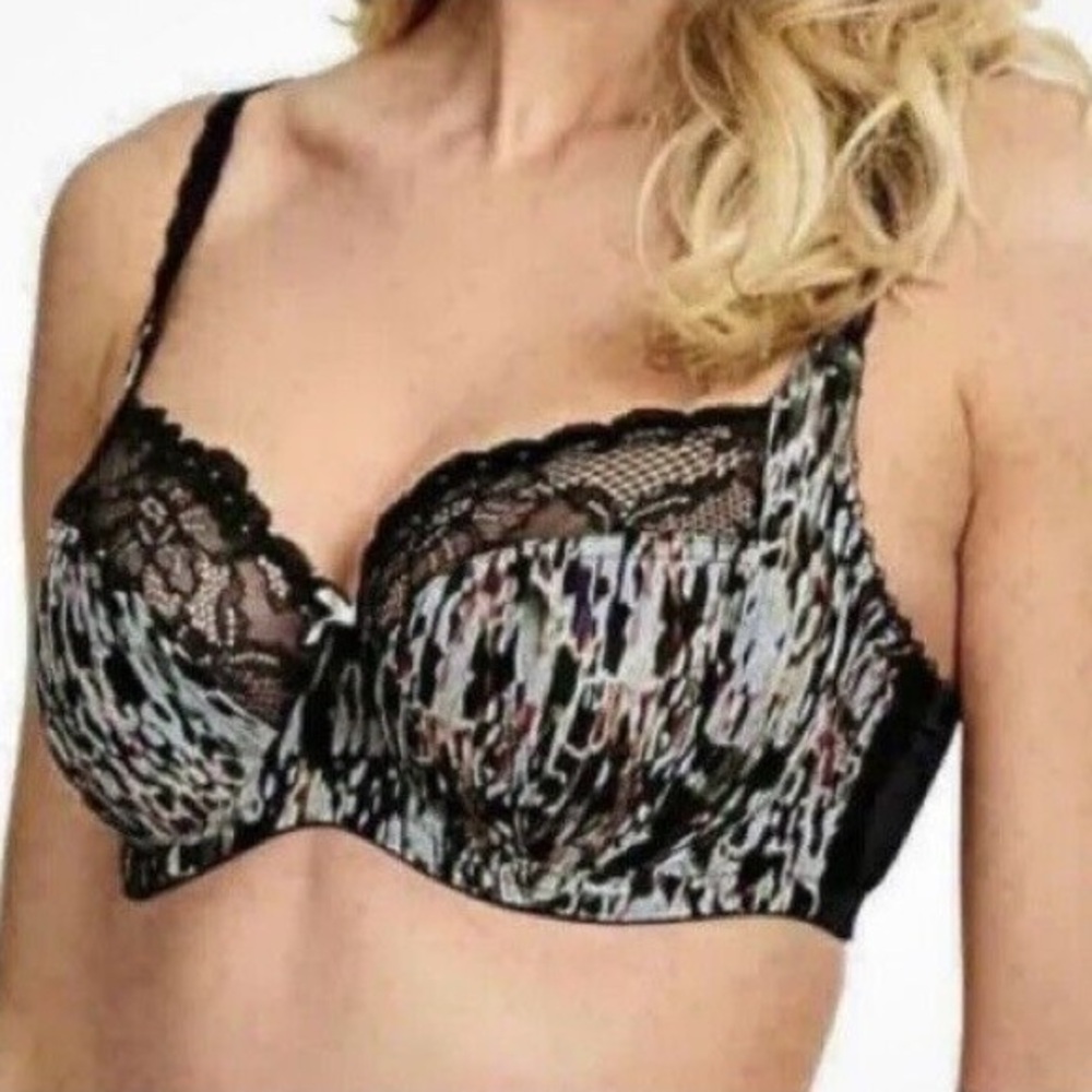 Panache Jasmine Balconette Underwire Bra- Black Animal Print Size30FF